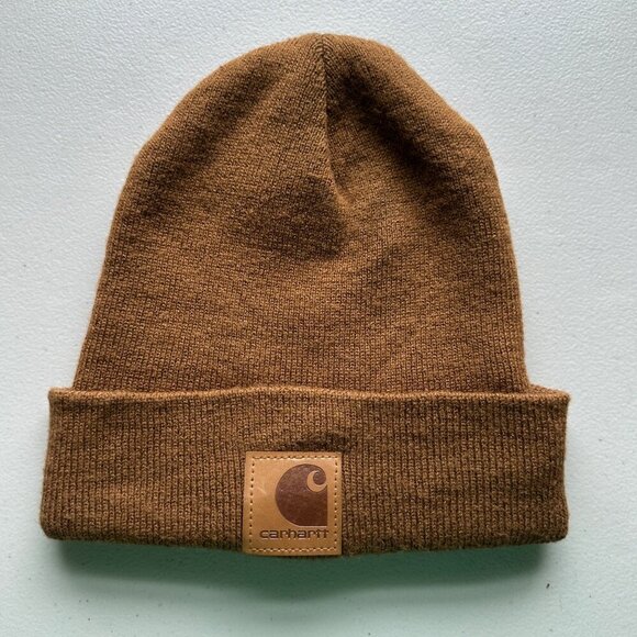 Carhartt Tonal Patch Rib Knit Beanie Hat Brown Mens OS Work Outdoor Hipster Logo - Picture 2 of 7